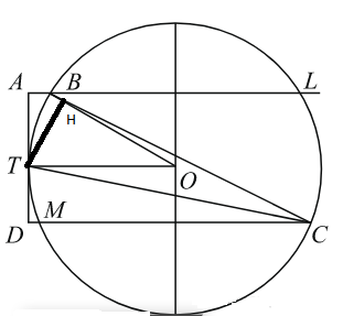 Окружность с центром `O` проходит через вершины `B` и `C` большей боковой стороны прямоугольной трапеции `ABCD` и касается боковой стороны `AD` в точке `T`. а) Докажите, что угол `BOC` вдвое больше угла `BTC`. б) Найдите расстояние от точки `T` до прямой `BC`, если основания трапеции `AB` и `CD` равны `4` и `9` соответственно