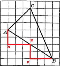 На клетчатой бумаге с размером клетки 1 x 1 изображён треугольник. Найдите длину его медианы, проведённой из вершины C