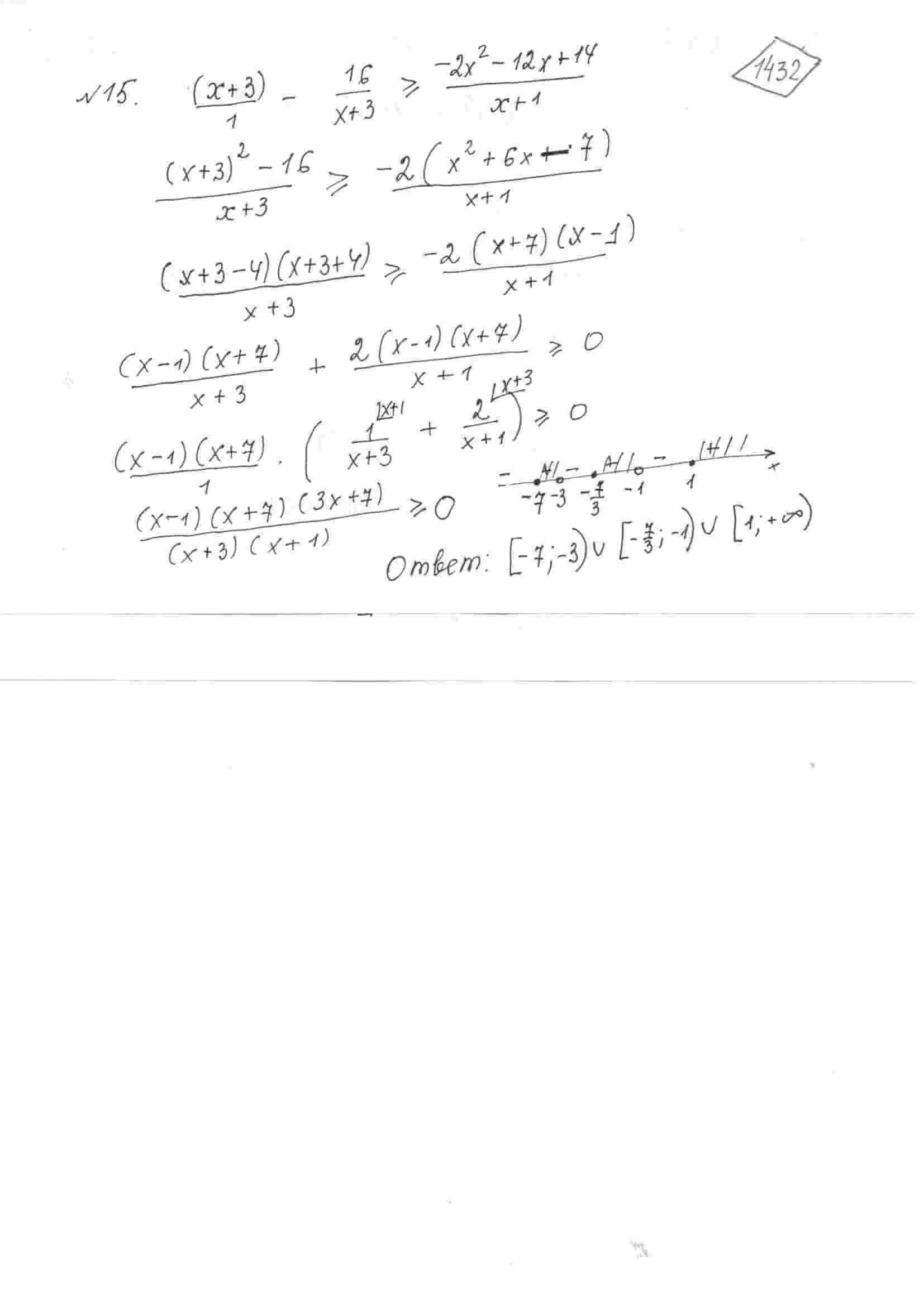 Решите неравенство x+3-16/(x+3)>=(14-12x-2x^2)/(x+1)