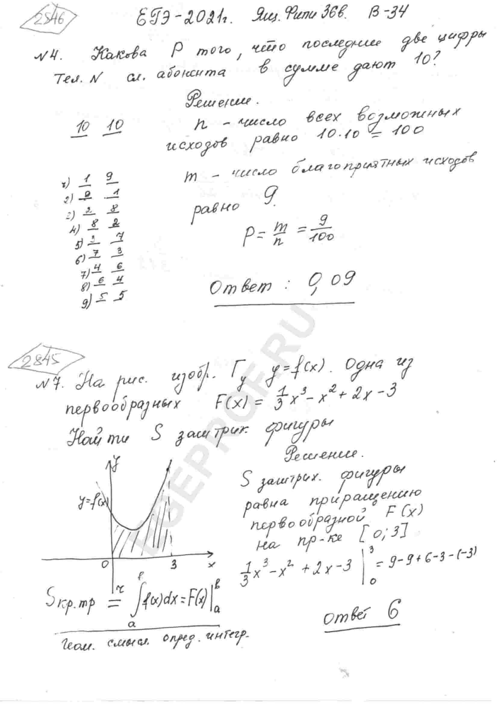 На рисунке изображён график некоторой функции y=f(x). Одна из первообразных  этой функции равна F(x)=1/3x^3-x^2+2x-3. Найдите площадь заштрихованной  фигуры