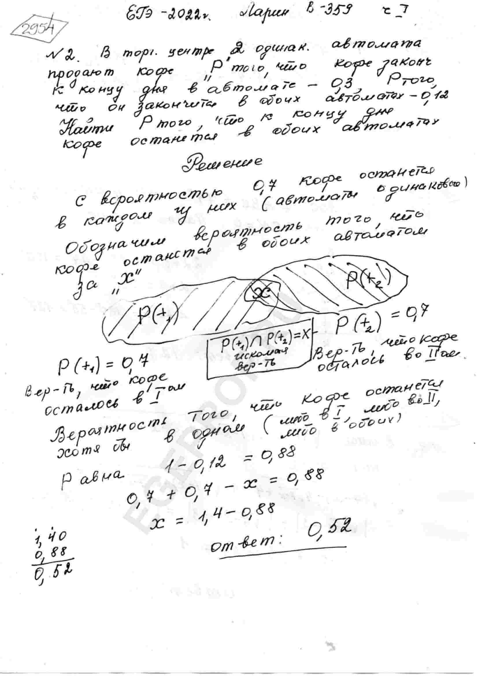 В торговом зале два одинаковых автомата продают кофе вероятность того что к концу дня