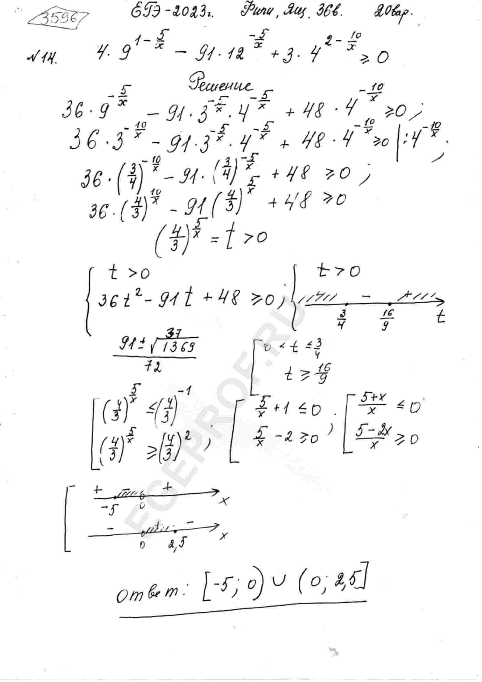 Решите неравенство 4*9^(1-5/x)-91*12^(-5/x)+3*4^(2-10/x)>=0